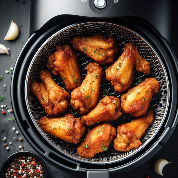 Photo a pan of chicken wings is cooking on a stove