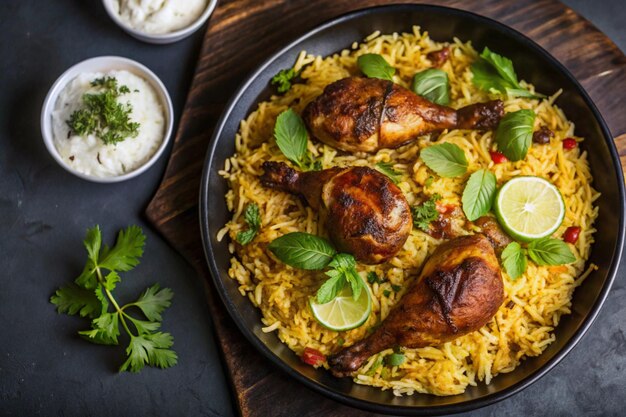 a pan of chicken with rice and vegetables and rice