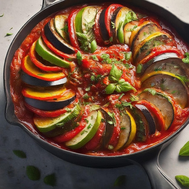 Photo a pan of food that has a tomato sauce on it