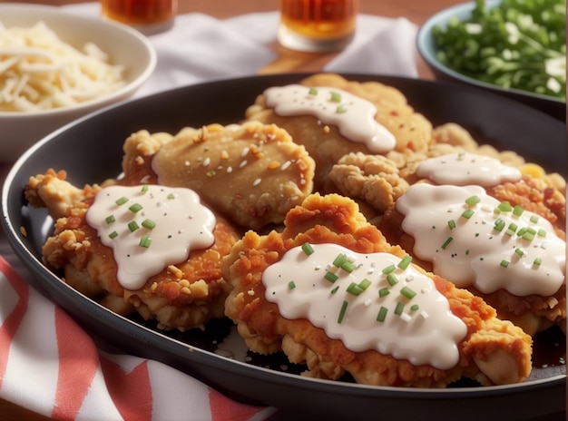 a pan of food with chicken and vegetables on it