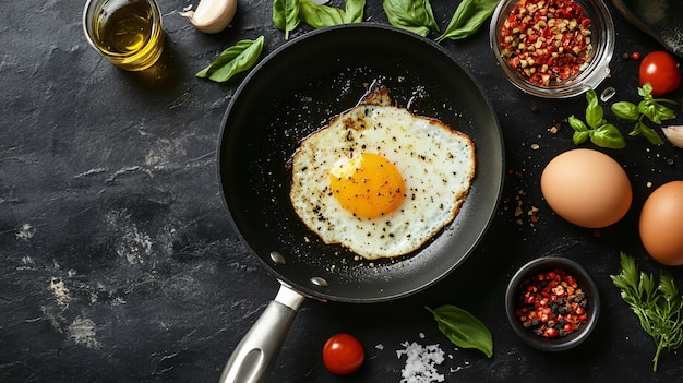 Photo a pan of food with an egg and tomatoes on it