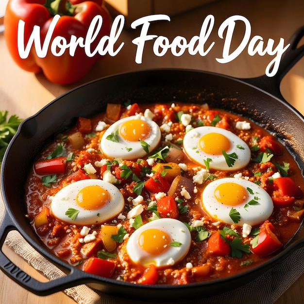 Photo a pan of food with eggs and vegetables in it