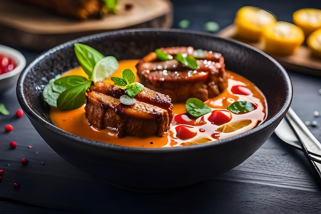 a pan of food with meat and vegetables