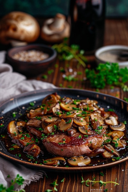 a pan of food with mushrooms and mushrooms on it