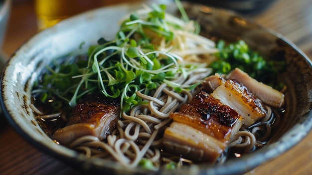 Photo a pan of food with noodles and vegetables on it