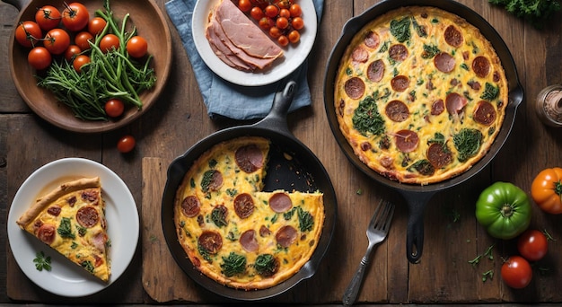 Photo a pan of food with a pizza on it and a plate with a knife and fork