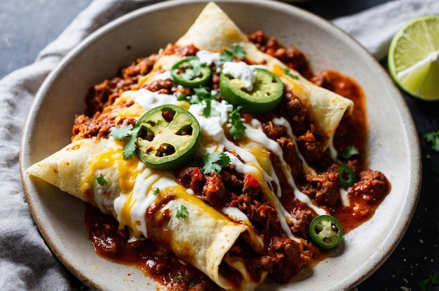 Photo a pan of food with a pizza and peppers on it