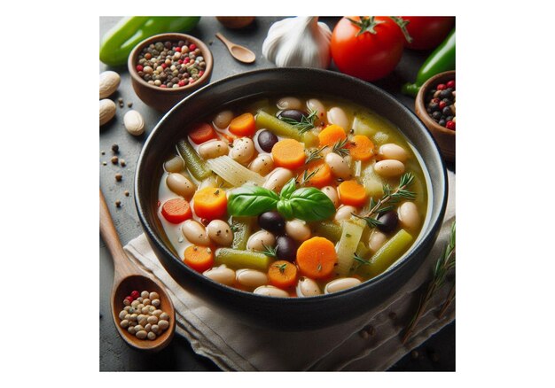 Photo a pan of food with a spoon and a bowl of vegetables