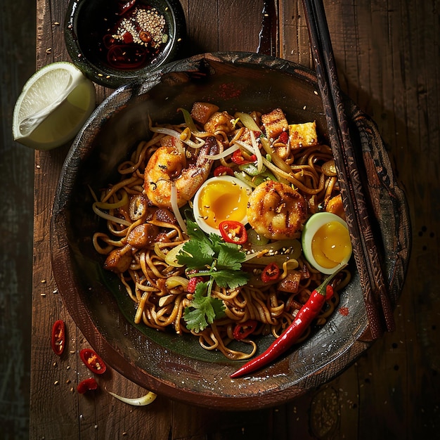 Photo a pan of food with a spoon and a spoon on it