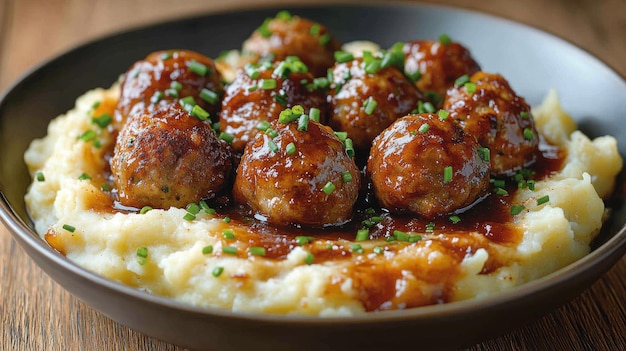 Photo a pan of meatballs with the name of the company on the side