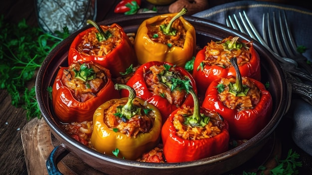 A pan of red peppers with the word " chicken " on the side.