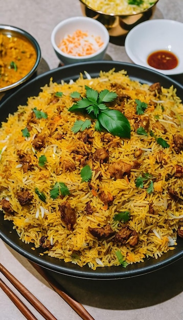 a pan of rice with a lot of green leaves on it