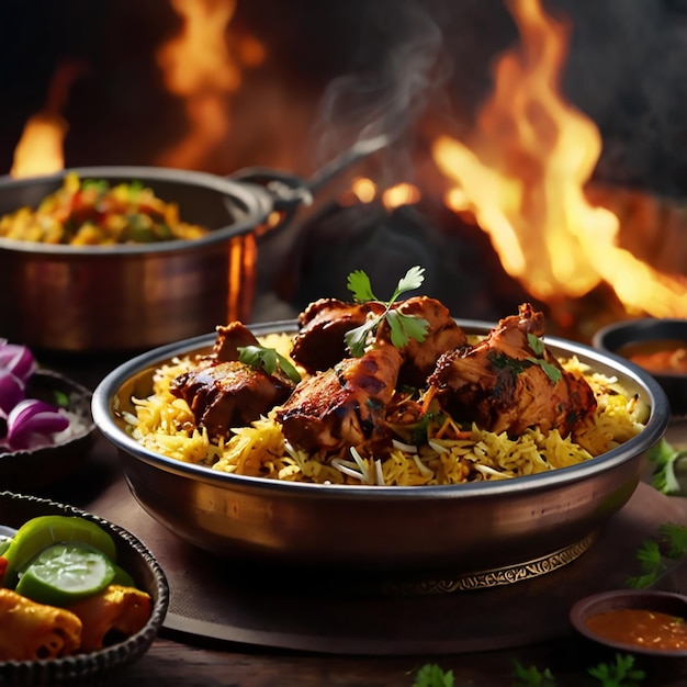 a pan of rice with rice and vegetables on a table