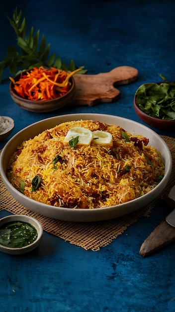 a pan of rice with a side of vegetables and rice