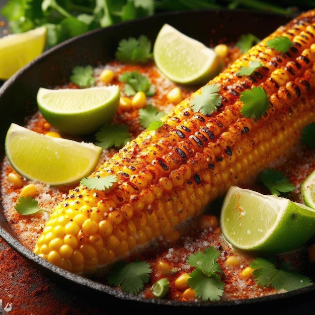 a pan roasted corn with chili powder and salt