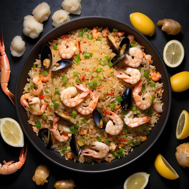 A pan of tasty seafood fried rice