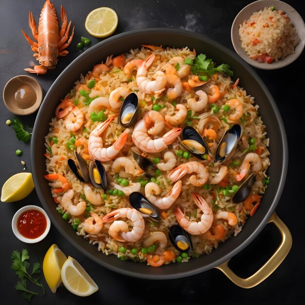 A pan of tasty seafood fried rice