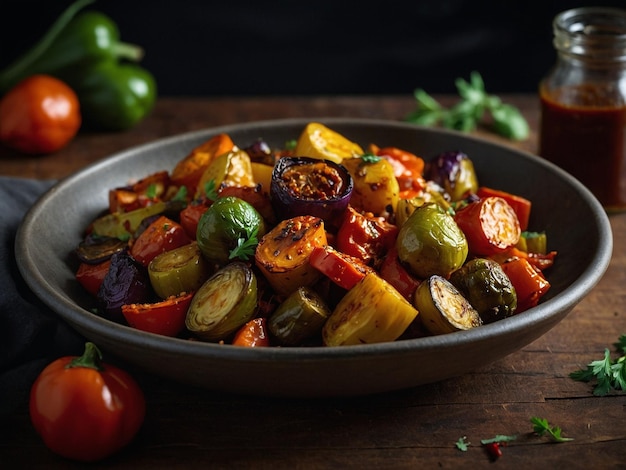 a pan of vegetables with a bowl of vegetables on the table