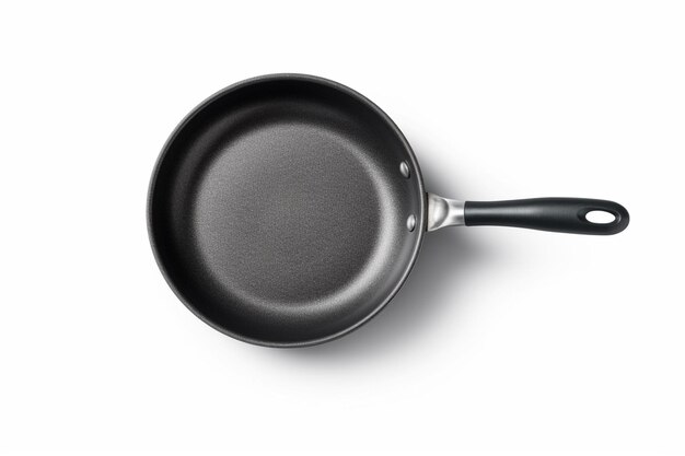 A pan with a black handle is shown on a white background.