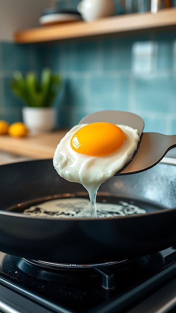 Photo a pan with an egg and yolk on it