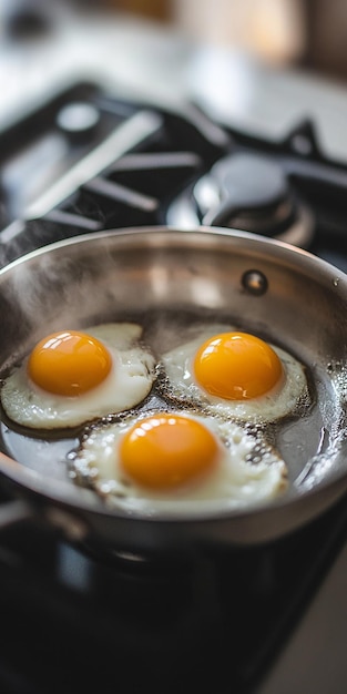 Photo a pan with eggs cooking on it and the top of it is fried