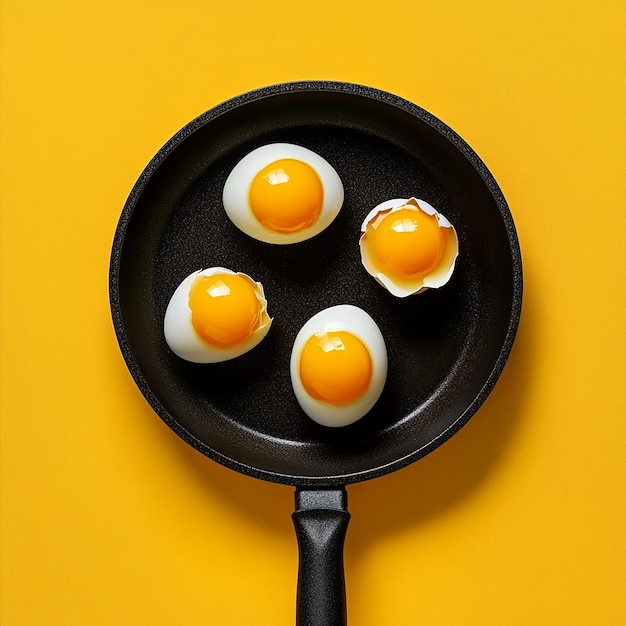 Photo a pan with eggs in it that has been fried