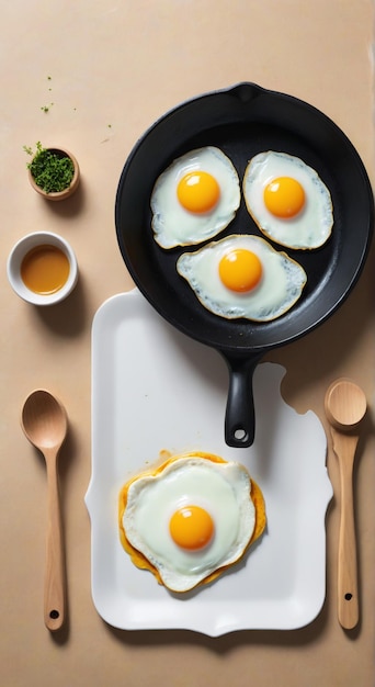 a pan with eggs and a pan of broccoli on it