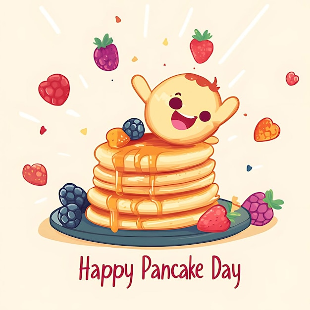 Photo pancake day celebration design with syrup and berry garnish