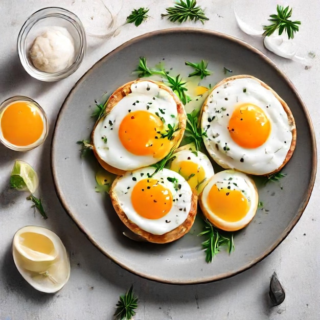 a pancake with eggs and parsley on it