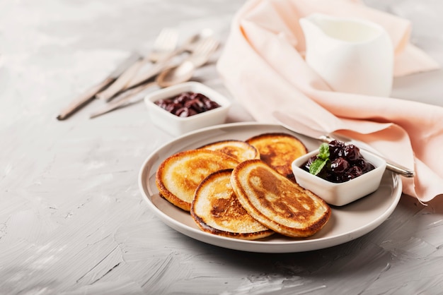 Pancakes and cherry jam