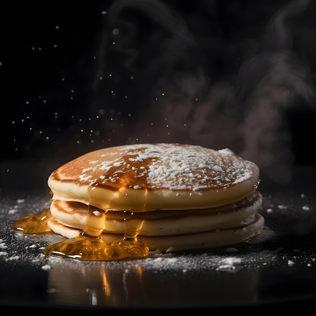 Pancakes falling into water with a splash on a black background