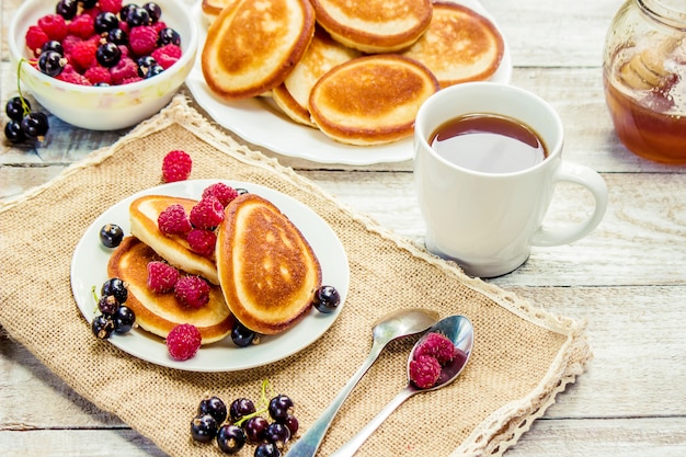 Pancakes on a light background. selective focus.