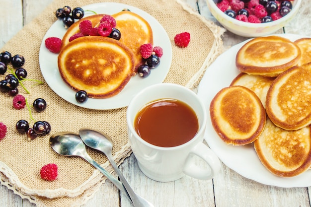 Pancakes on a light background. selective focus.