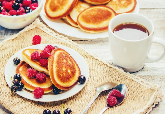 Pancakes on a light background. selective focus.