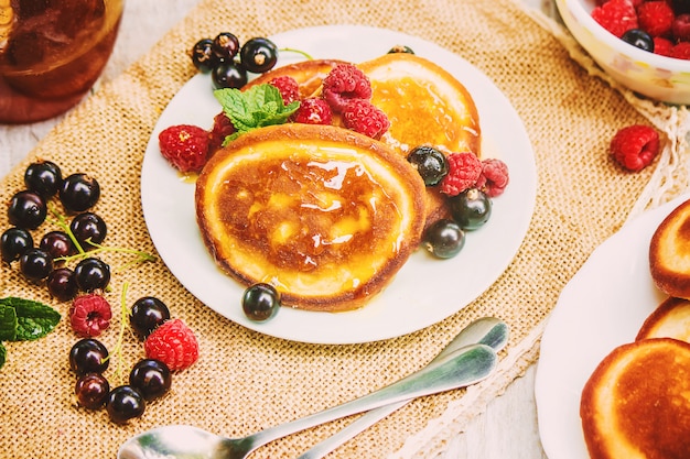 Pancakes on a light background. selective focus.