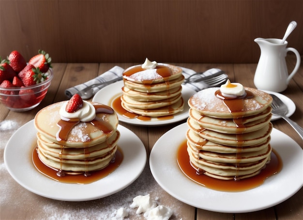 Pancakes with honey bacon and fruit