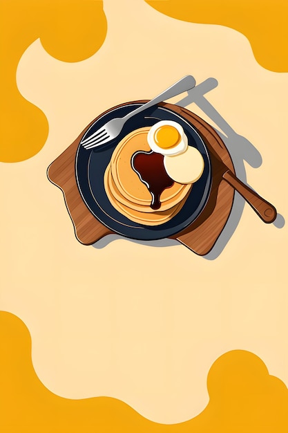 Photo pancakes with honey and eggs on a wooden board