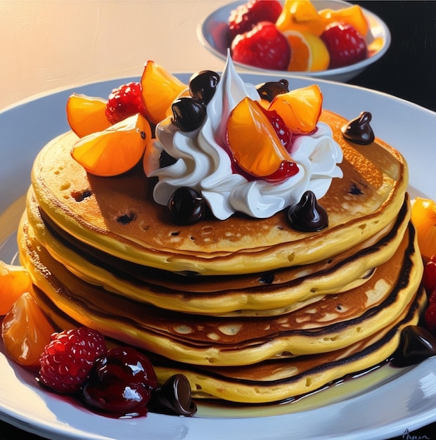 pancakes with tasty toppings with black background