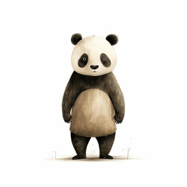 Panda Art By Jon Klassen Full Body On White Isolated Background