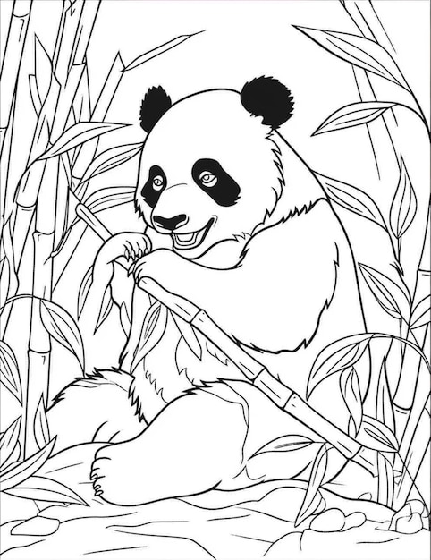 Panda in a bamboo forest coloring page