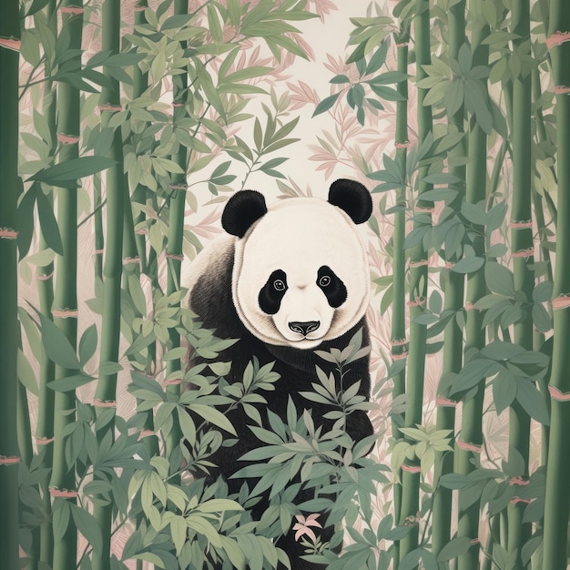 Panda and bamboo forrest nature mammal plant