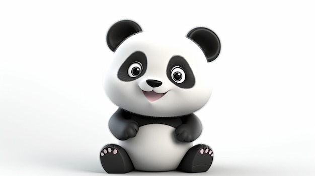 A panda bear figurine with a black nose and a white background.