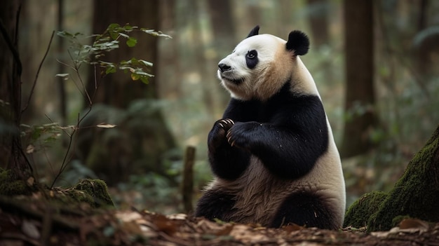 A panda bear in a forest