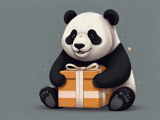 Photo a panda bear holding a gift with a white ribbon around its neck