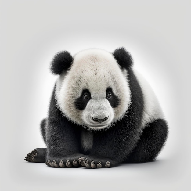 A panda bear is sitting on the floor.