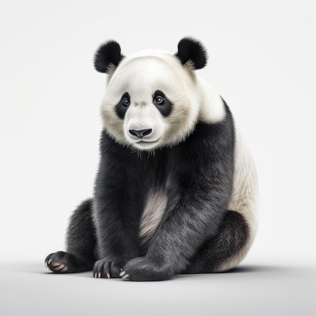 A panda bear is sitting on the floor.