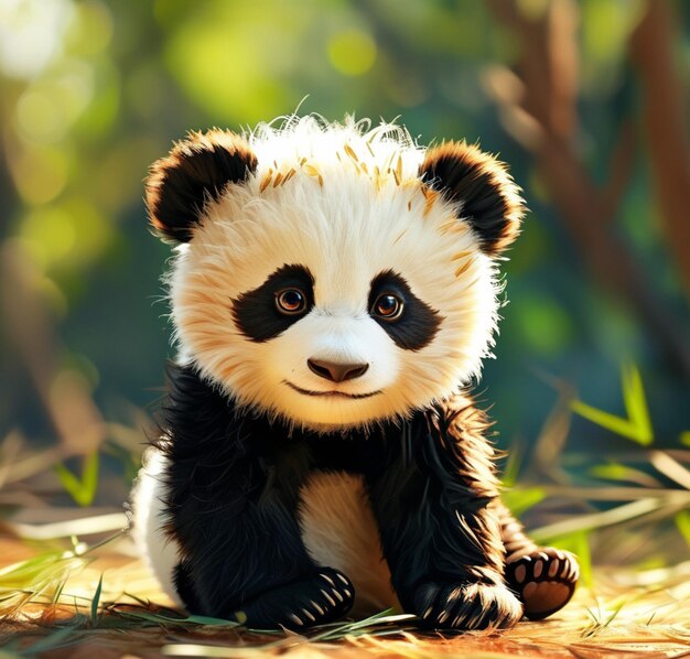 Photo a panda bear is sitting in the grass and has a white face