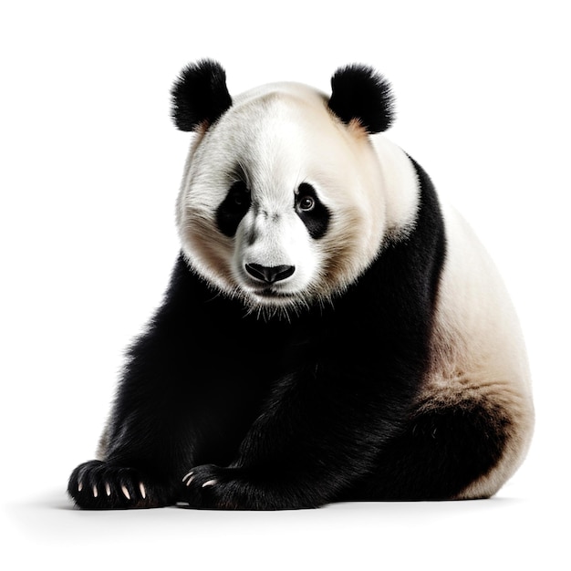 A panda bear is sitting on the ground.