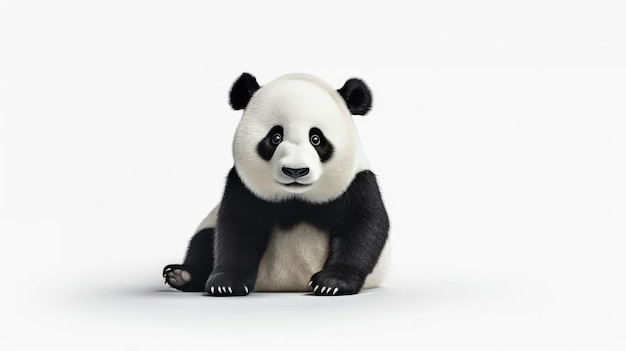 A panda bear sits on a white background.