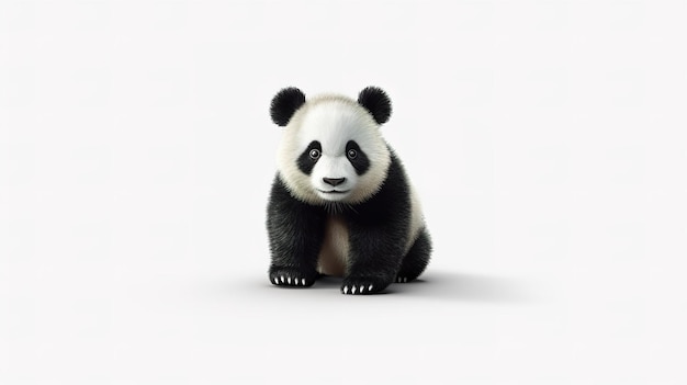 A panda bear sits on a white background.